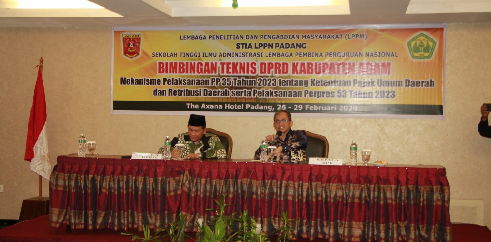 Kepala BPK Provinsi Sumatera Barat Arif Agus,SE,M.M, Menjadi Nara Sumber Bimtek DPRD Agam Terkait Mekanisme Pelaksanaan PP 35 Tahun 2023 dan Perpres 53 Tahun 2023.